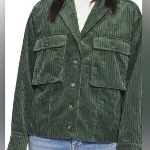 NWT Anine Bing Green Sam Corduroy Velvet Utility Jacket Shacket